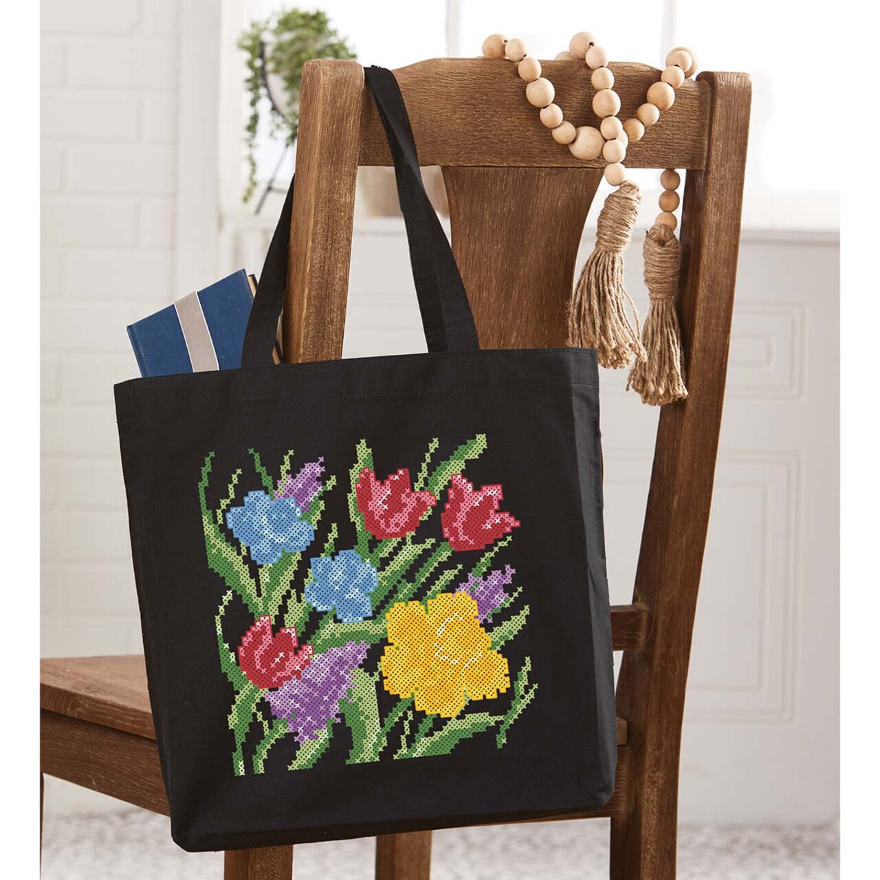 Herrschners Spring Blossoms Tote Bag Stamped Cross-Stitch Kit